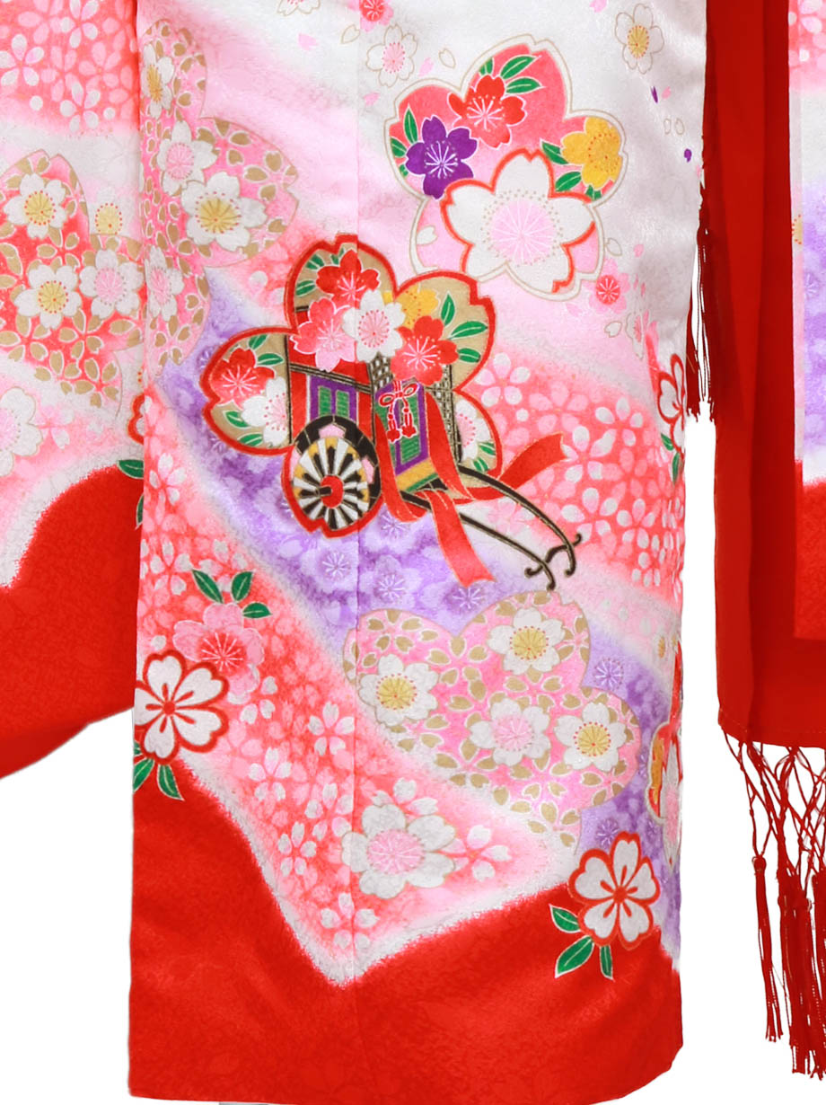 白地に御所車の着物／七五三・七歳女の子 | 宅配着物レンタルの