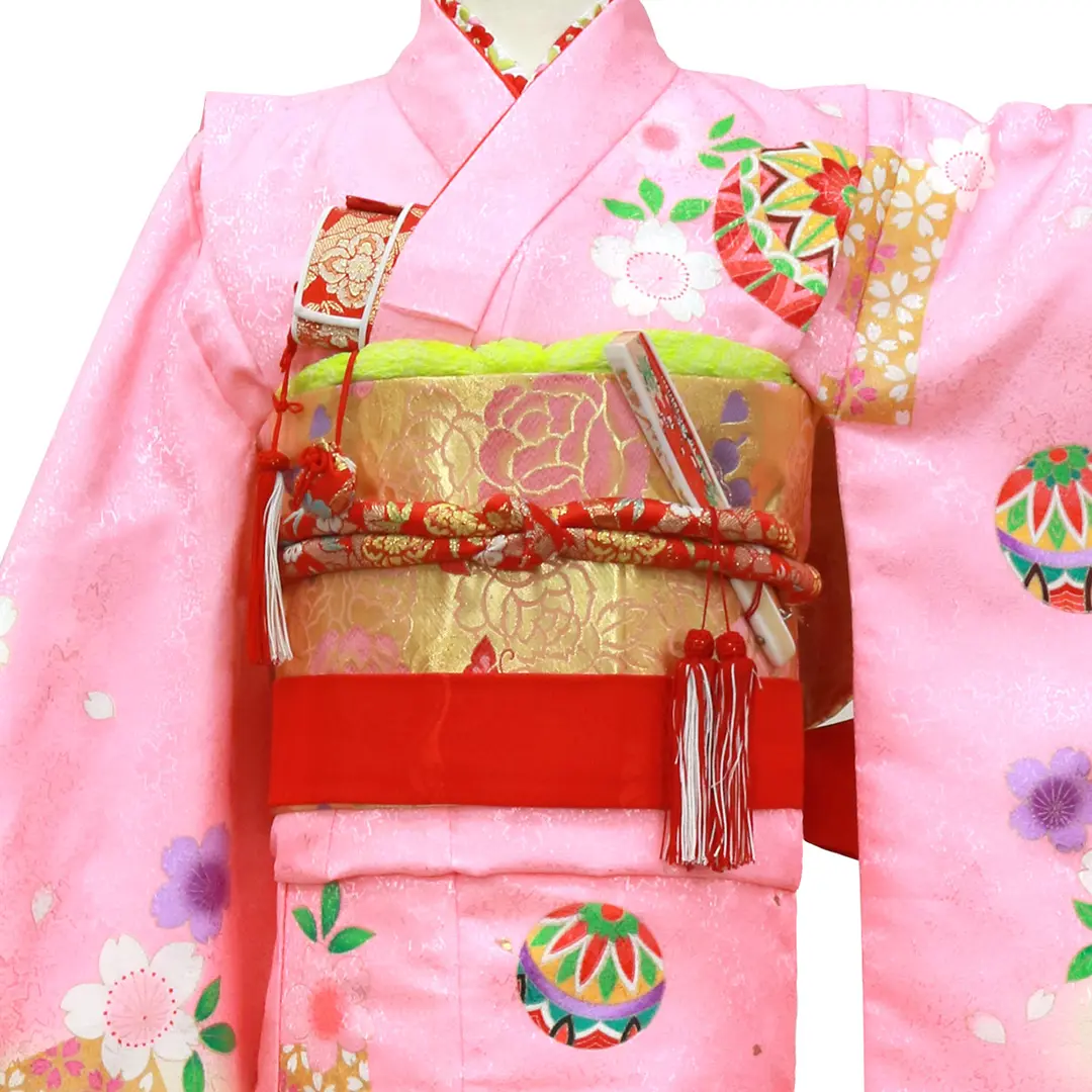 ピンク色に鞠と桜の着物／七五三・七歳女の子 | 宅配着物レンタルの