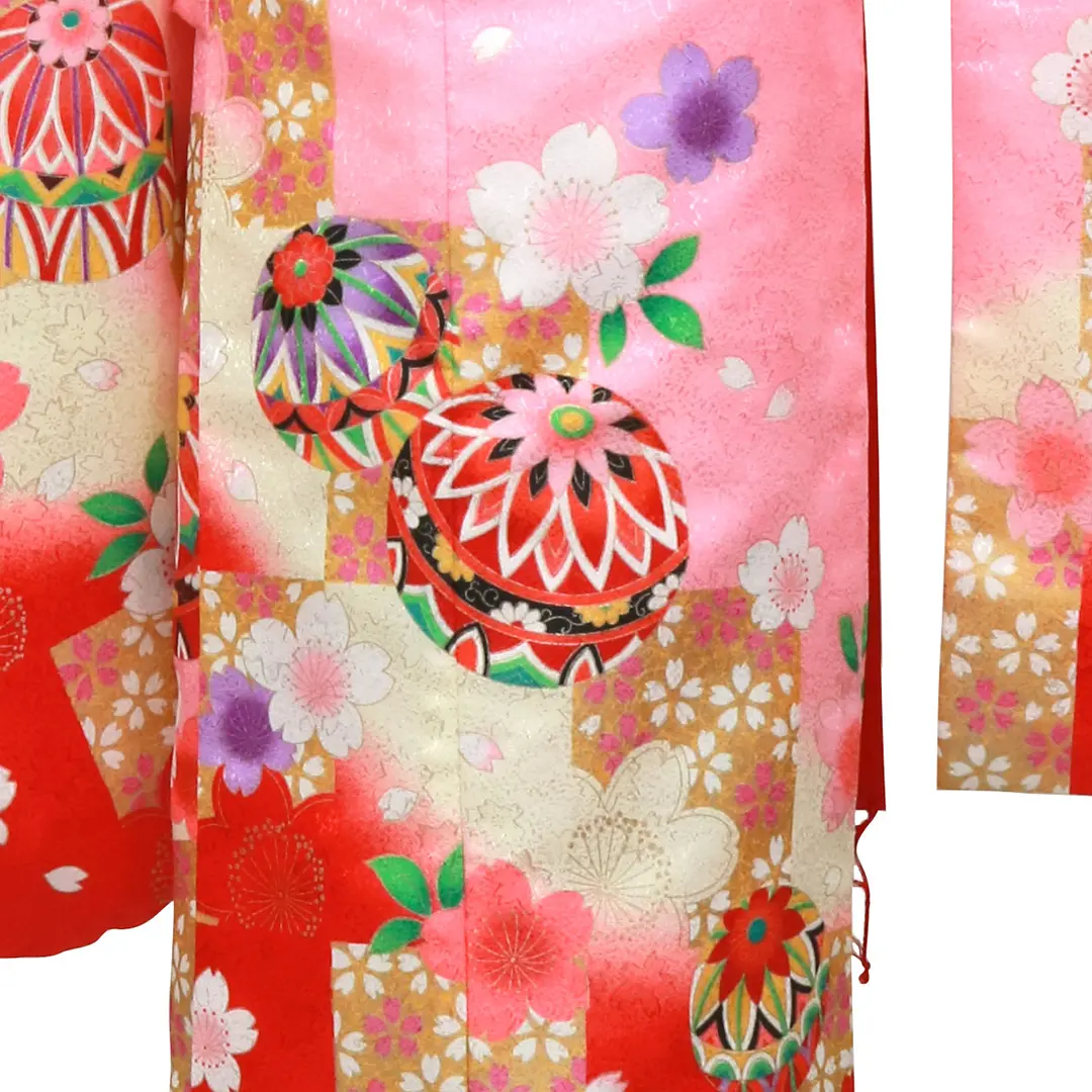 ピンク色に鞠と桜の着物／七五三・七歳女の子 | 宅配着物レンタルの