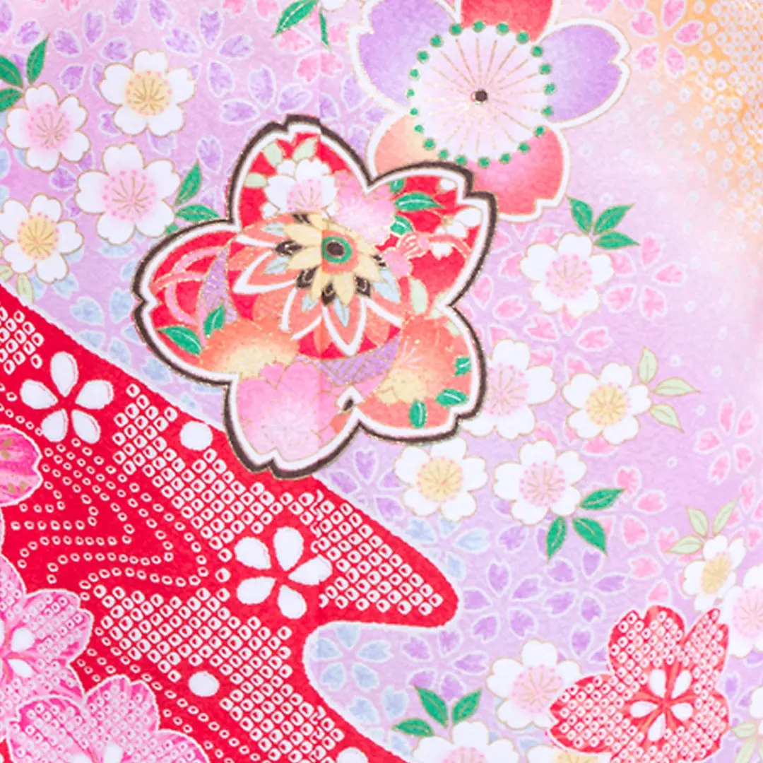 黄色に桜と手鞠の着物／七五三・七歳女の子／裾詳細