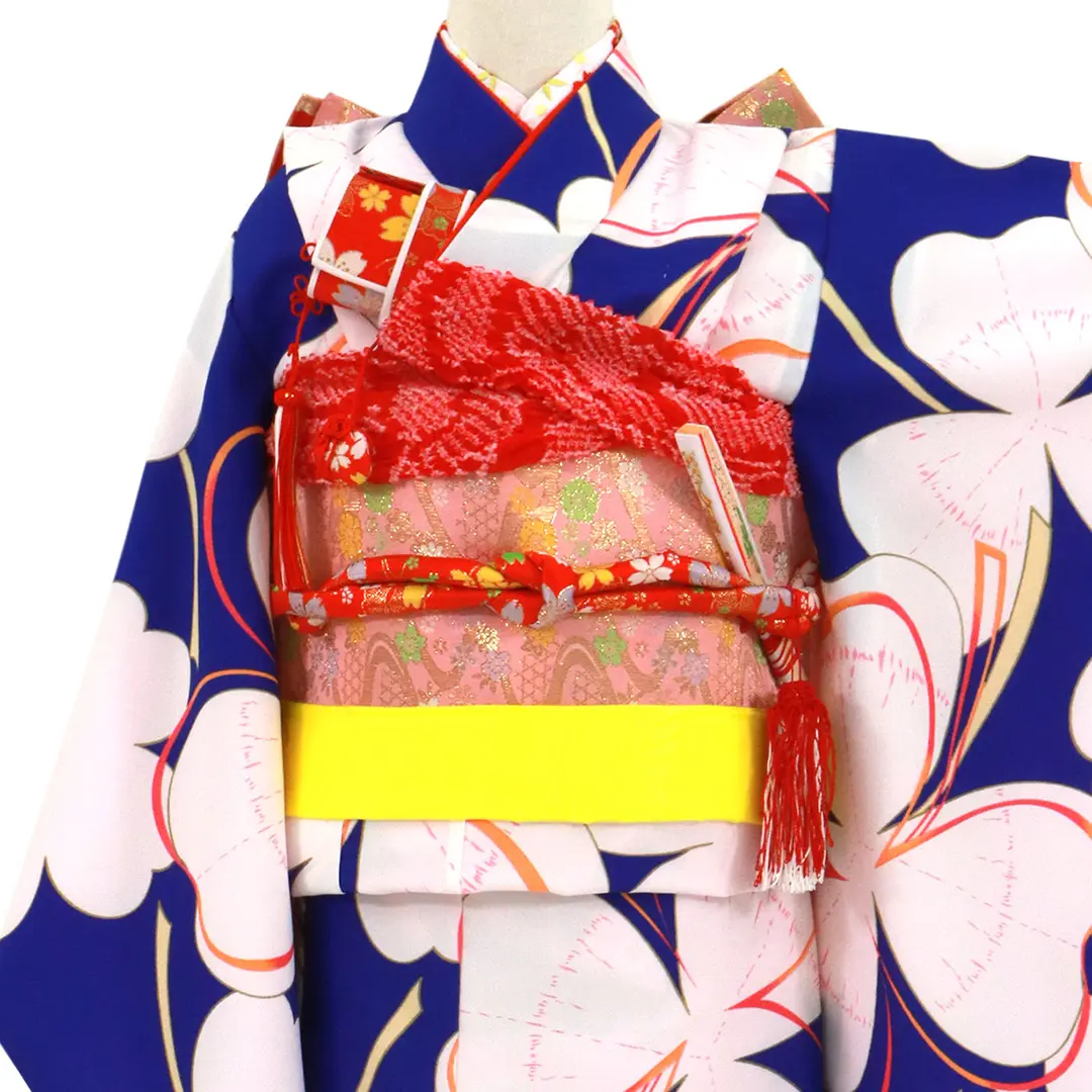 濃い青地に白のクローバーの着物／七五三・七歳女の子 | 宅配着物