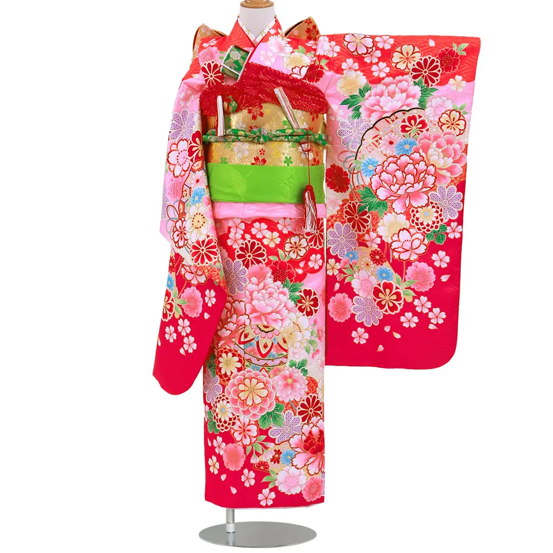ピンク地に牡丹と鞠、菊の着物／七五三・七歳女の子 | 宅配着物