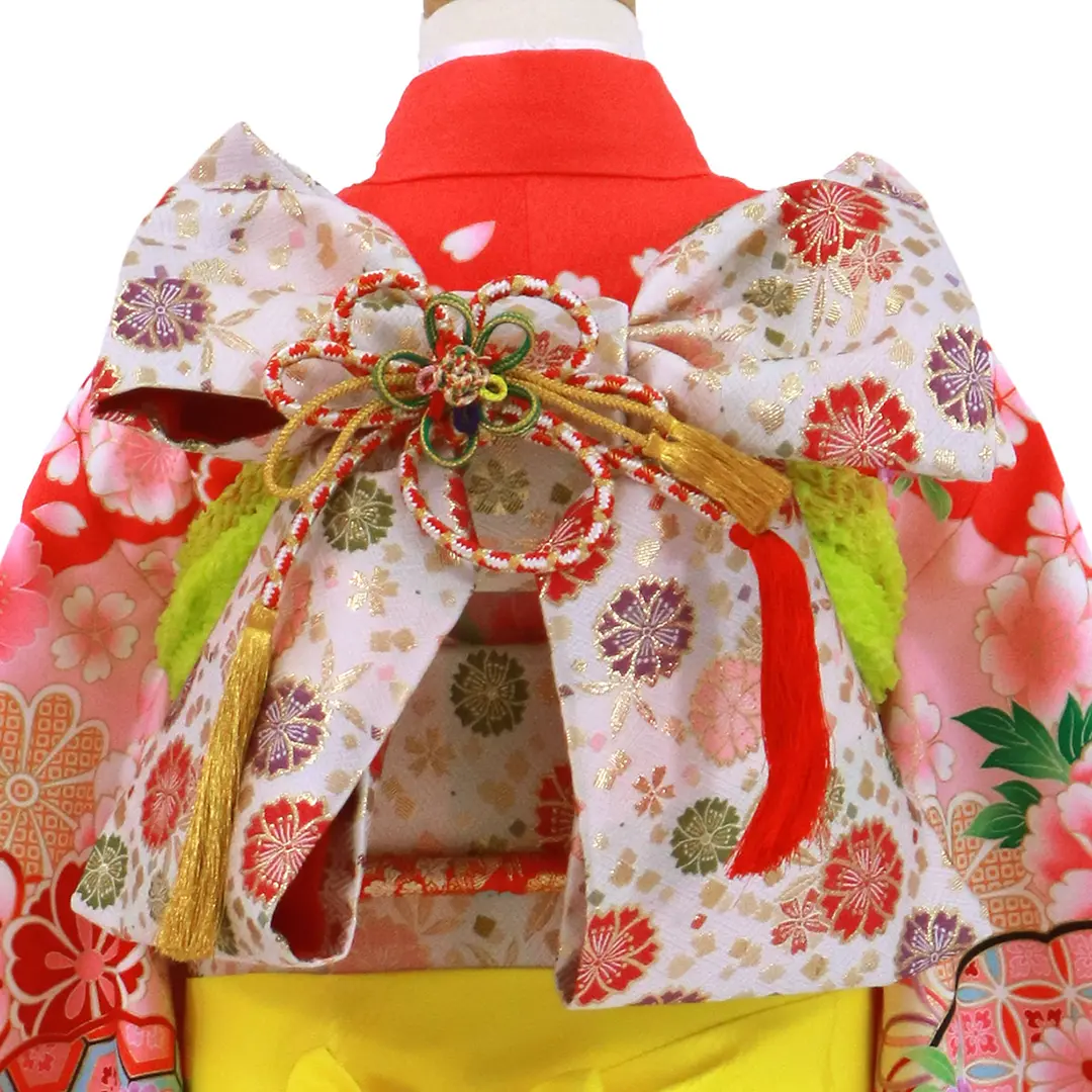 503ag48■七五三 七歳 女児 着物&袋帯&長襦袢 牡丹 菊■状態良好 503ag48□七五三 七歳 女児 着物&袋帯&長襦袢 牡丹 菊□状態良好
