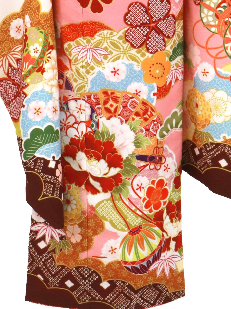 ピンク地に牡丹と扇の着物／七五三・七歳女の子 | 宅配着物レンタルの
