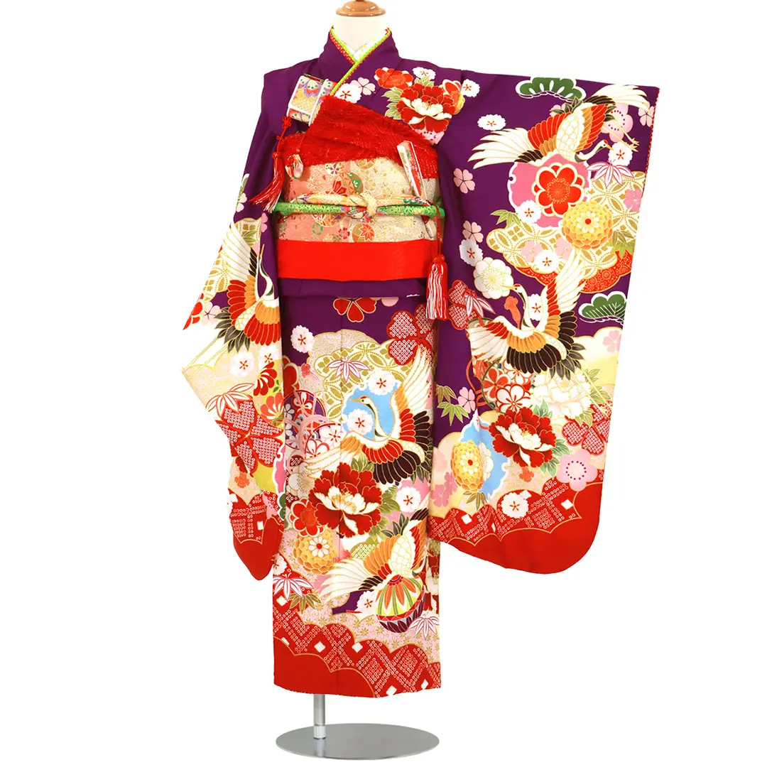 506ag87◎七五三 三歳 女の子 アンティーク着物のみ 牡丹 濃オレンジ◎ 506ag87◎七五三 三歳 女の子 アンティーク着物のみ 牡丹 濃