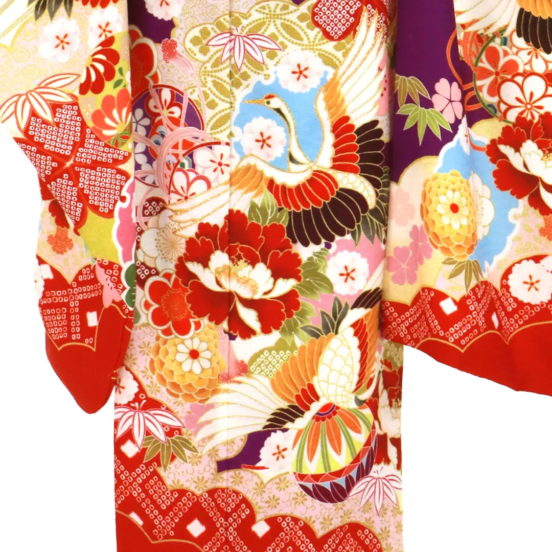 紫地に鶴に牡丹、鼓の着物／七五三・七歳女の子 | 宅配着物レンタルの