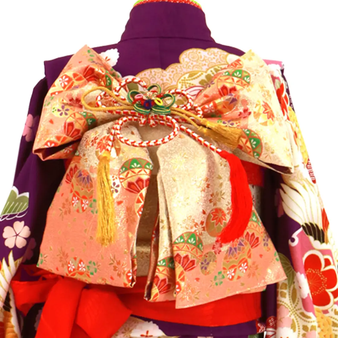 紫地に鶴に牡丹、鼓の着物／七五三・七歳女の子 | 宅配着物レンタルの