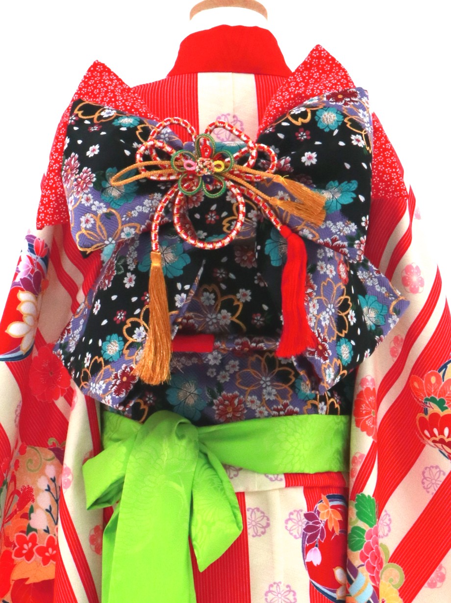 着物　七五三　7歳　女の子　13点　フルセット　赤　御所車　花文　吉祥文様 n161.jpg