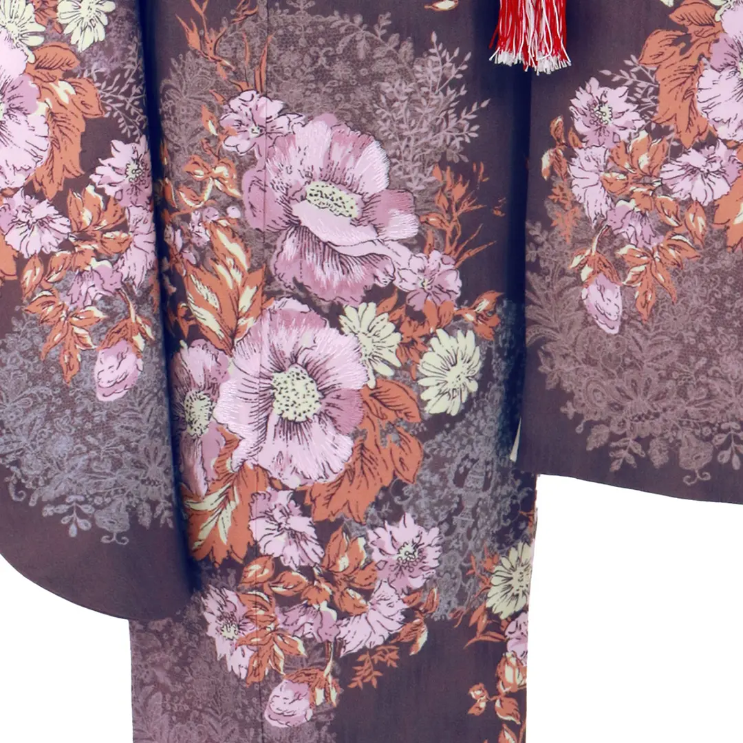 《JILLSTUART》紫地にアネモネの着物／七五三・七歳女の子／裾詳細