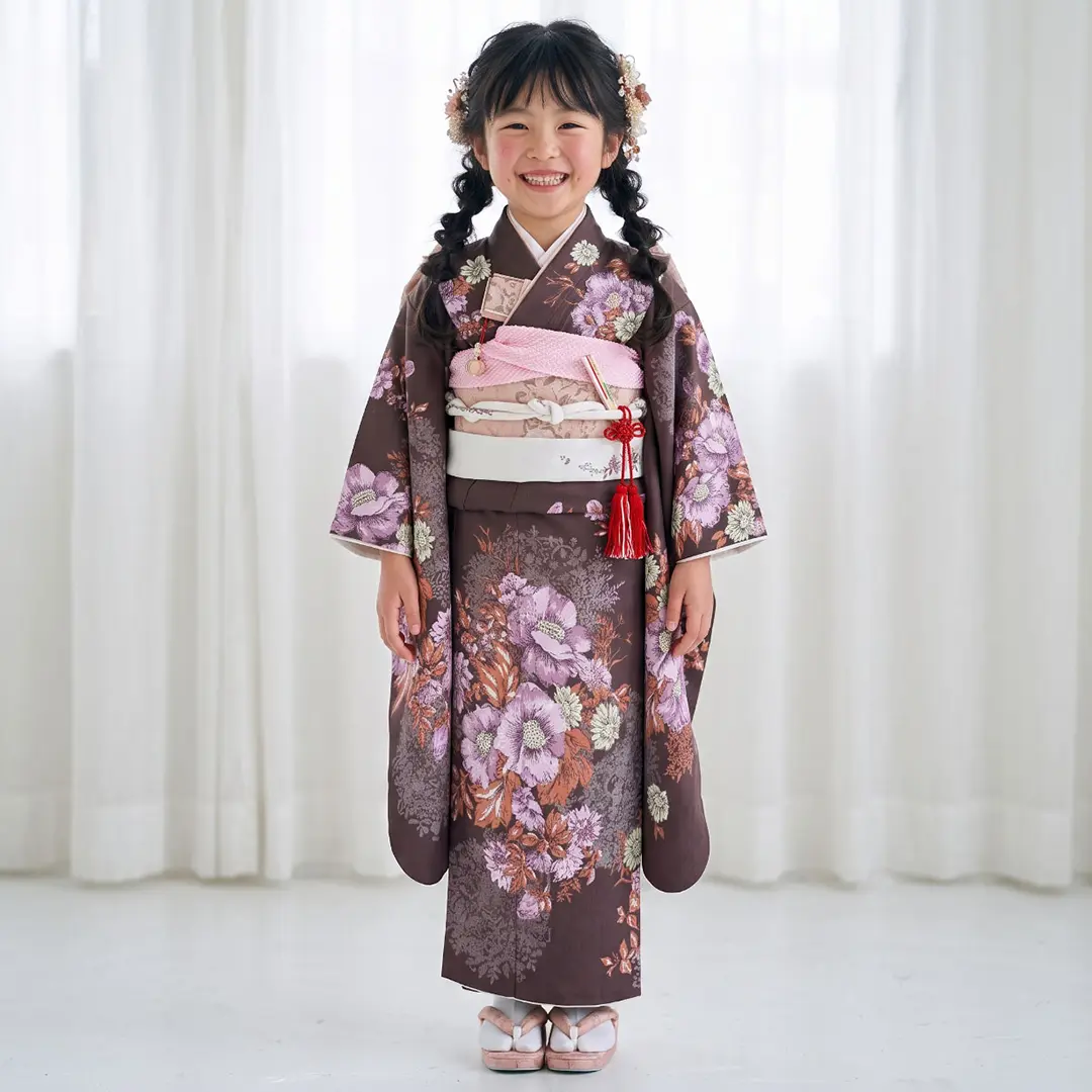 《JILLSTUART》紫地にアネモネの着物／七五三・七歳女の子／着用イメージ