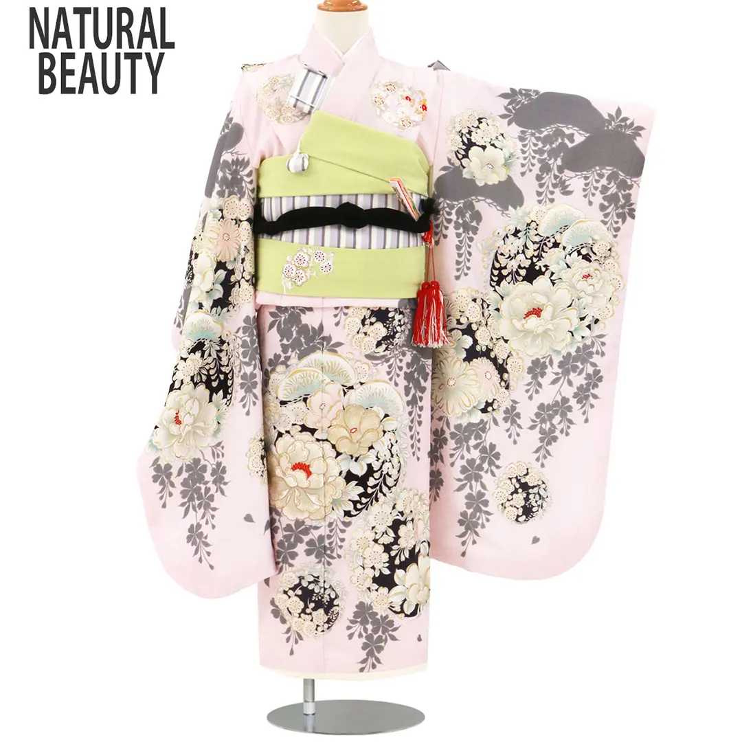 501ag70キモノのみ■七五三 七歳 女児 セミアンティーク着物 菊 JAPAN STYLE》青磁色にむじな菊の着物／七五三・七歳女の子