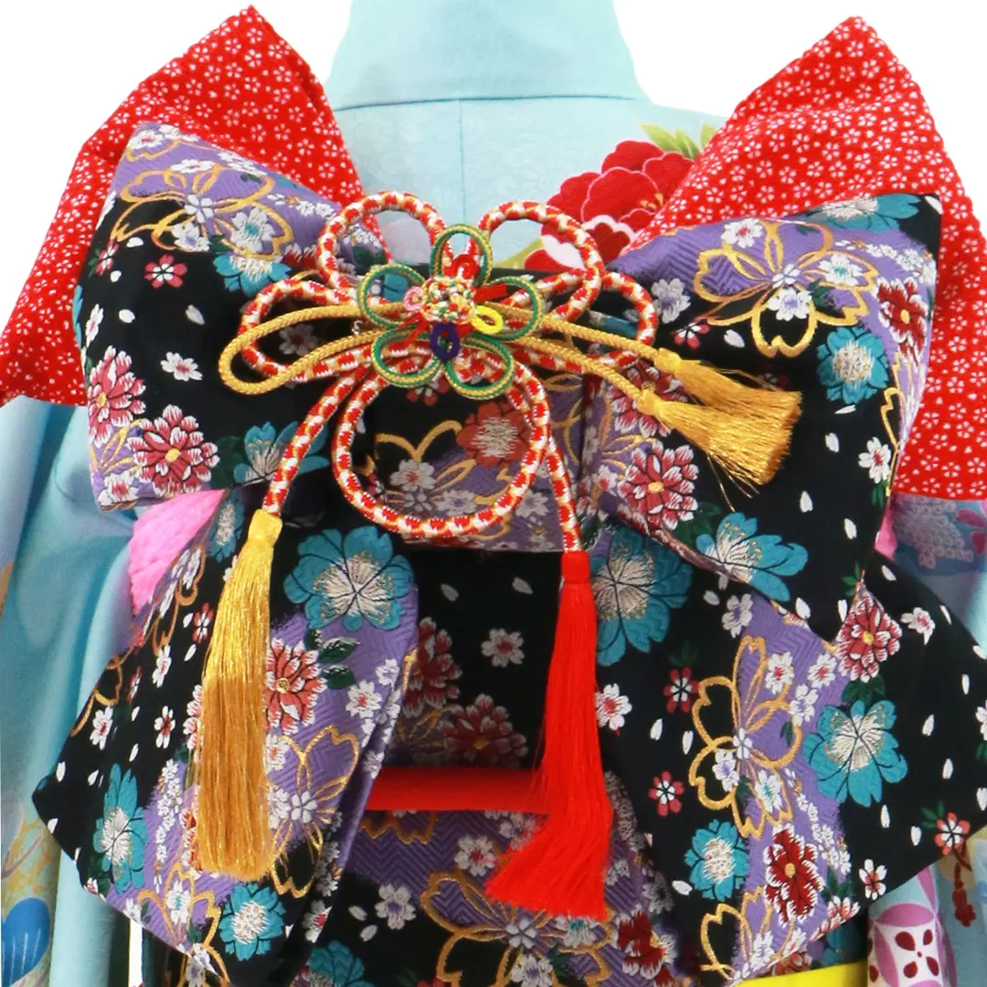 水色地に鞠と花尽くし、流水の着物／七五三・七歳女の子 | 宅配