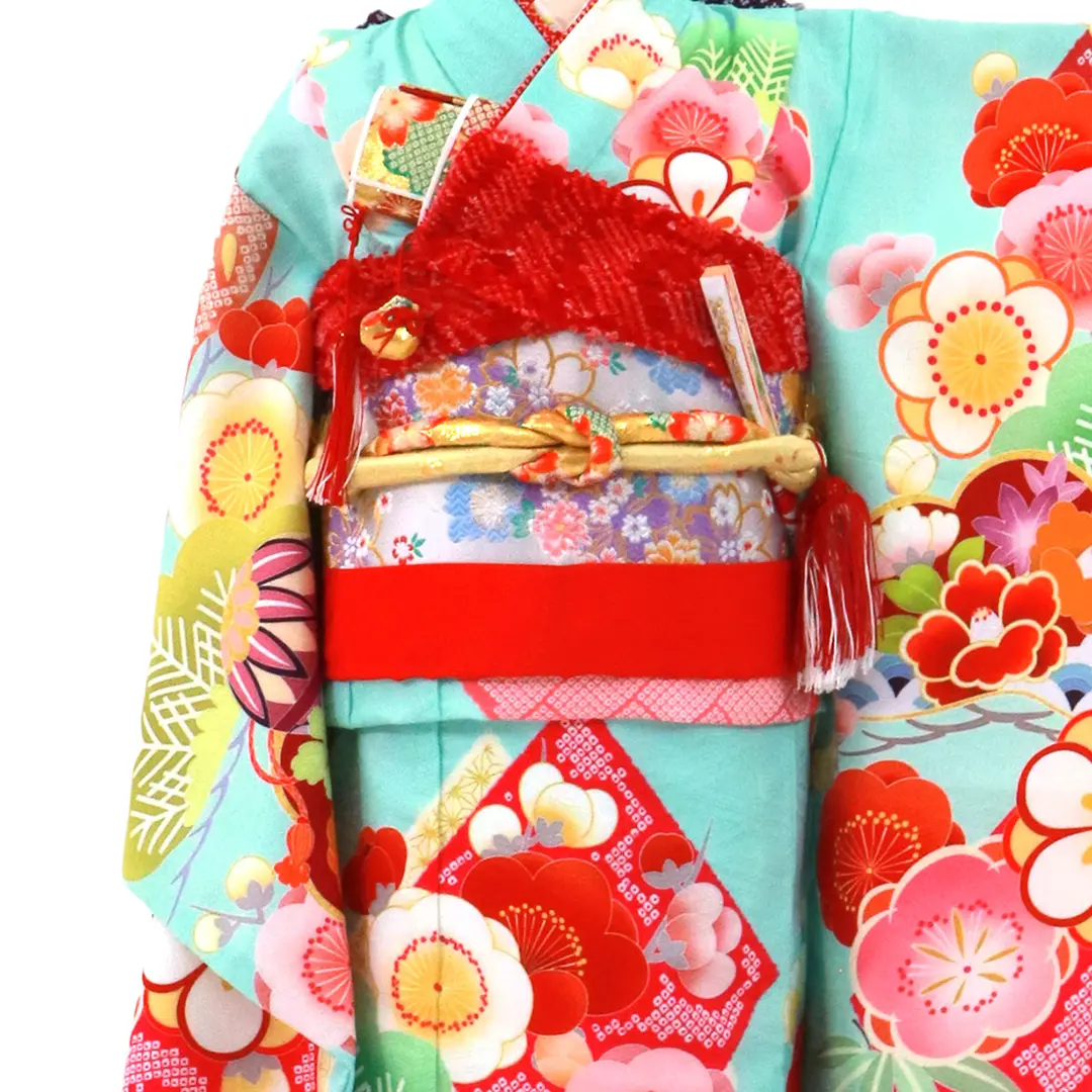 410ag19,帯揚げなどの小物類◎七五三 七歳 女児 着物&袋帯 鞠 梅