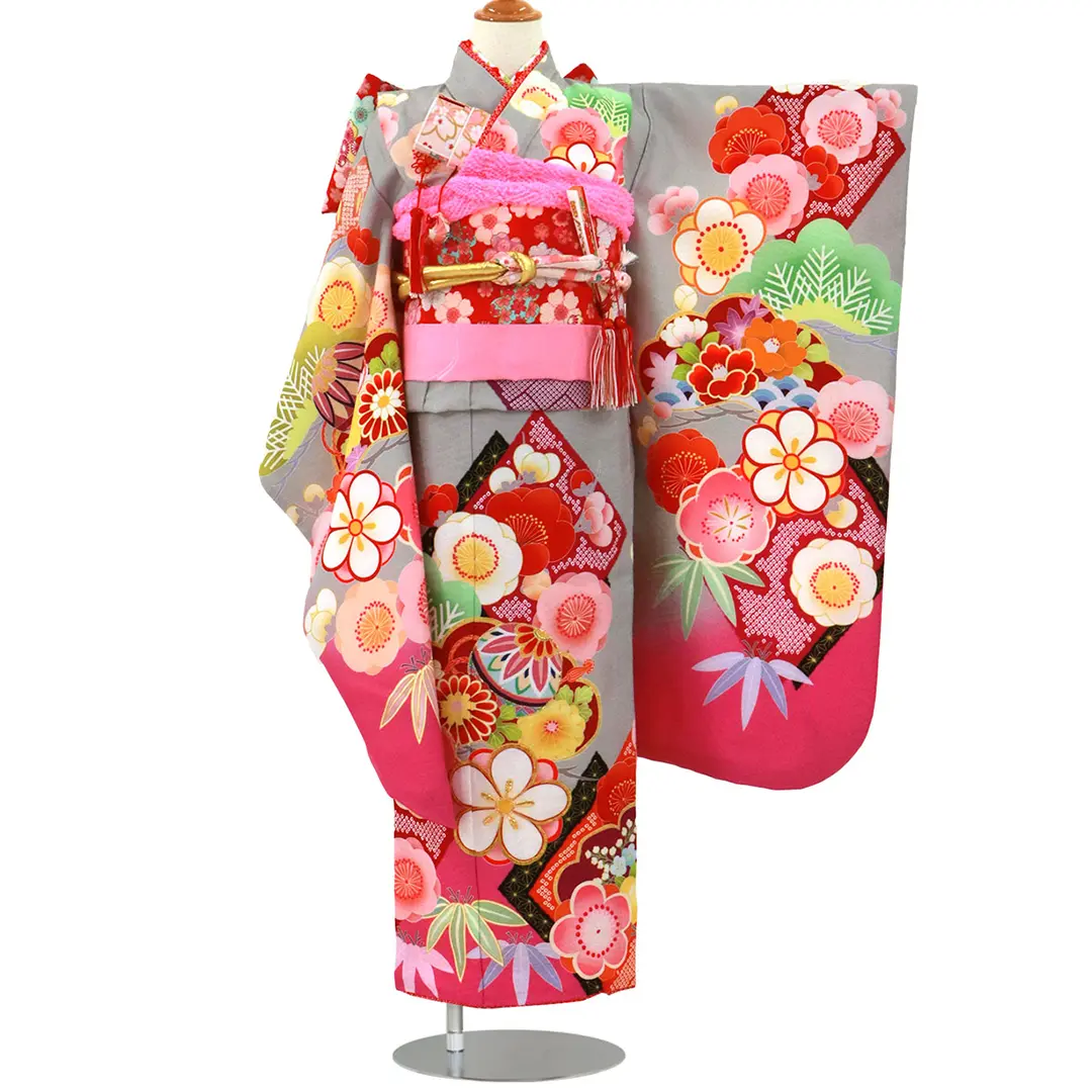 【新品】七五三 お祝い着4点セット ピンク 鞠模様  ポリエステル 京都呉服屋 新品】七五三 お祝い着4点セット ピンク 鞠模様 ポリエステル