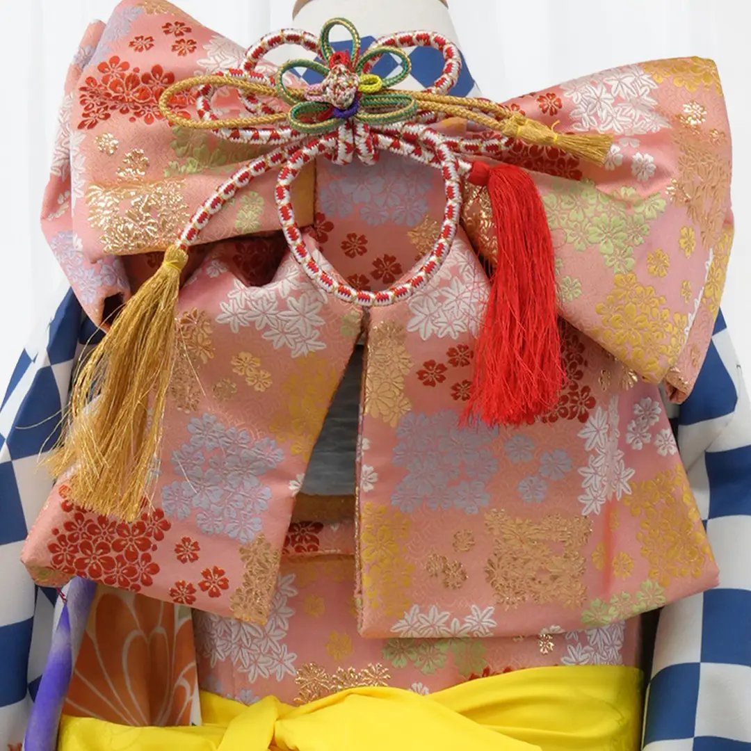 青のダイヤに鞠の着物／七五三・七歳女の子／帯