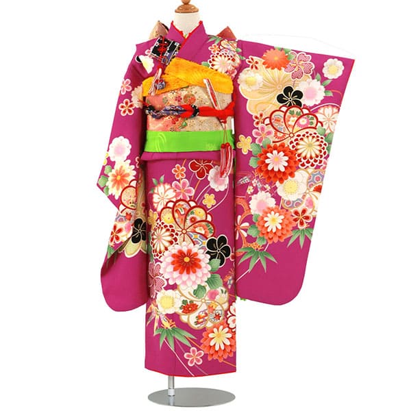 赤紫地に菊や梅の着物／七五三・七歳女の子 | 宅配着物レンタルの京都
