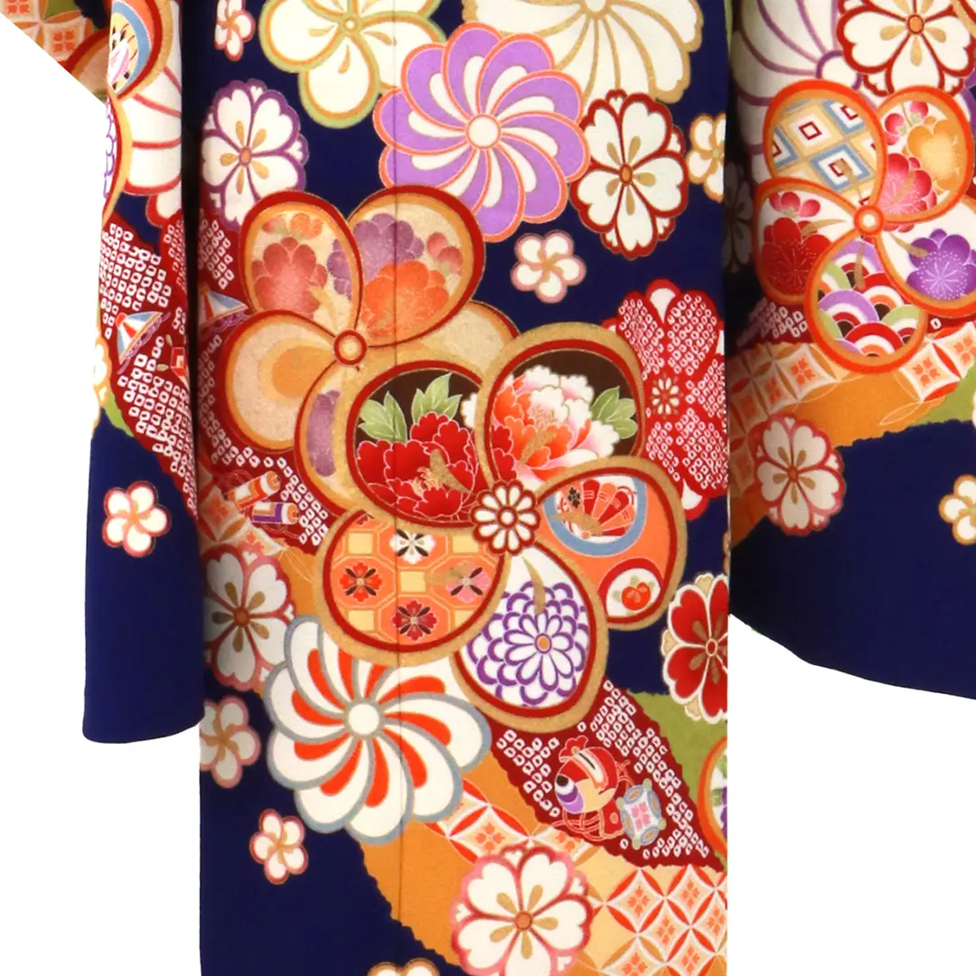 四つ身セット　ねじり梅柄　ブルー 紺藍地にねじり梅の着物／七五三・七歳女の子 | 宅配着物レンタルの