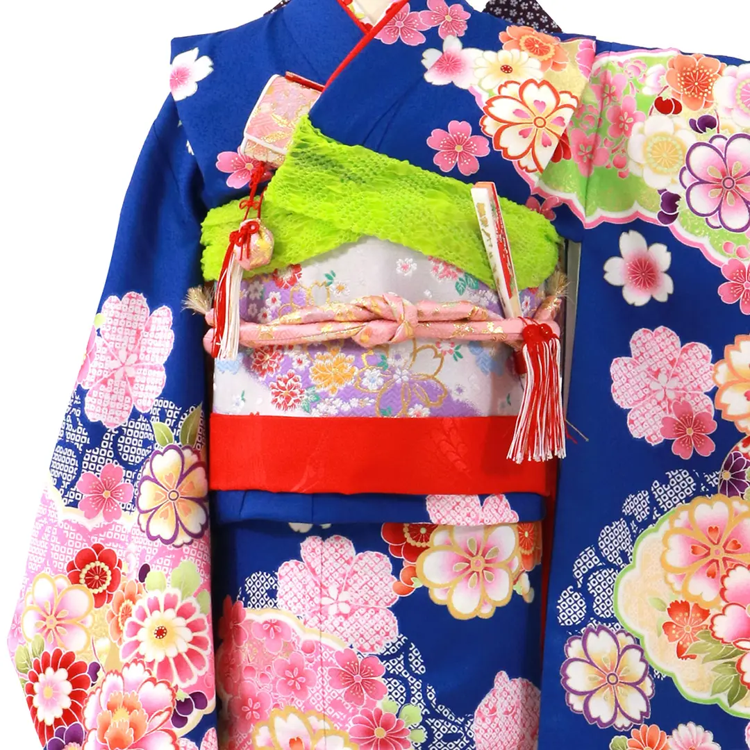 青地に牡丹と雲柄の着物／七五三・七歳女の子 | 宅配着物レンタルの