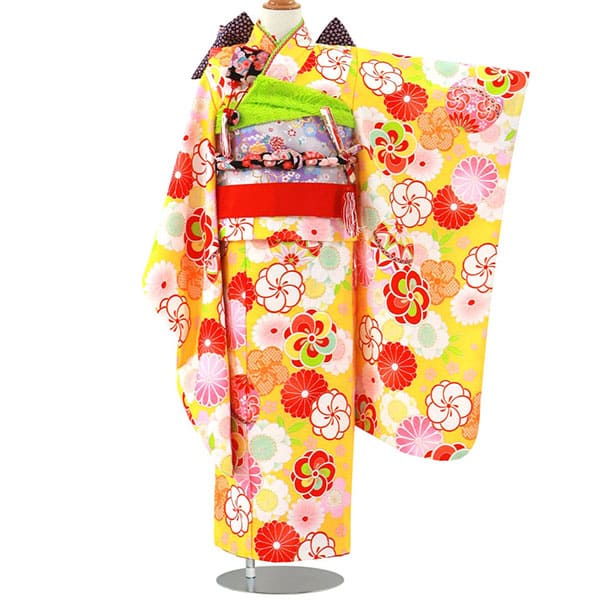 ひまわり色に梅とまりの着物／七五三・七歳女の子 | 宅配着物レンタル