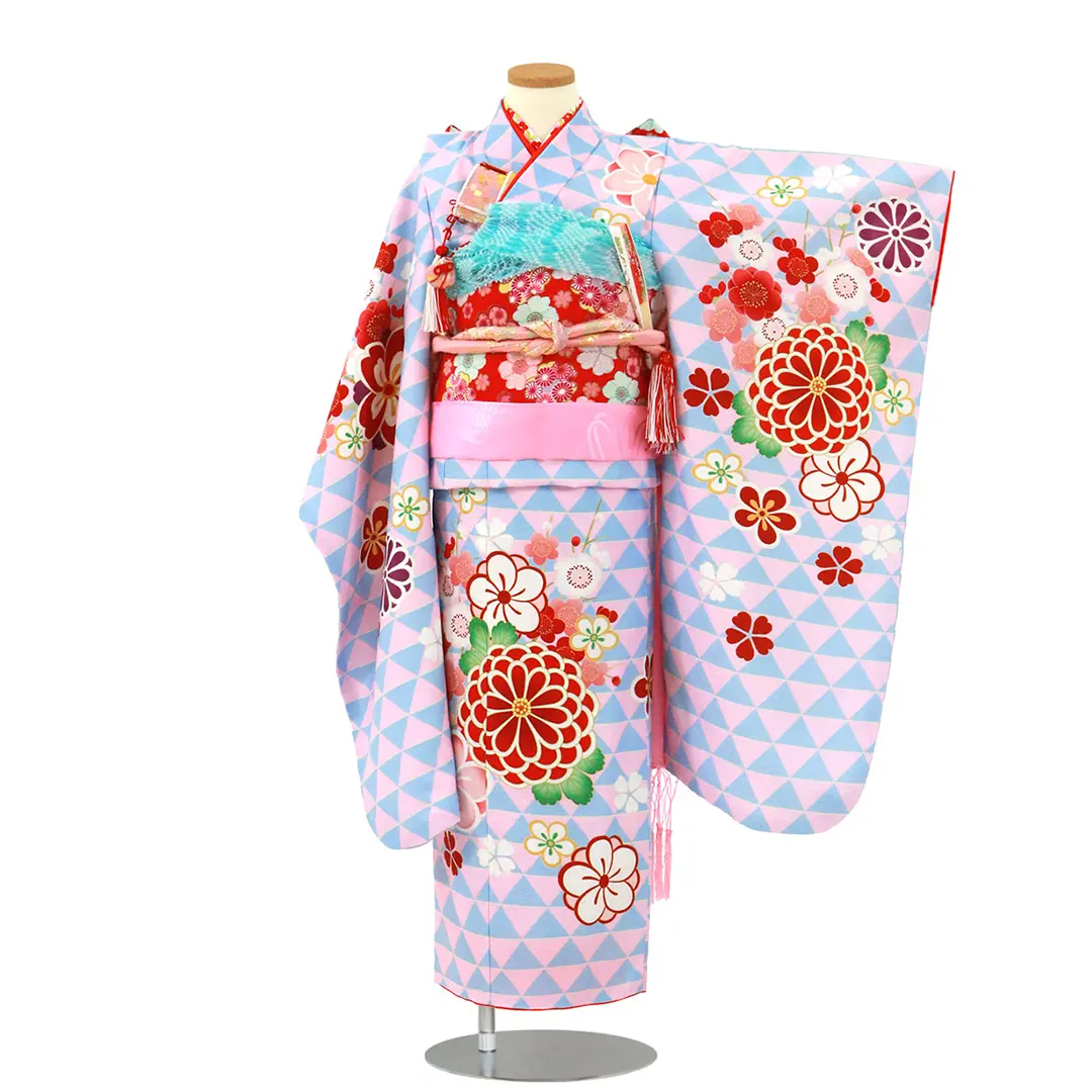 七五三女の子レトロ着物(花紋入り) 3-30レトロ｜七五三レンタル衣装 3歳女児 - キモノガール