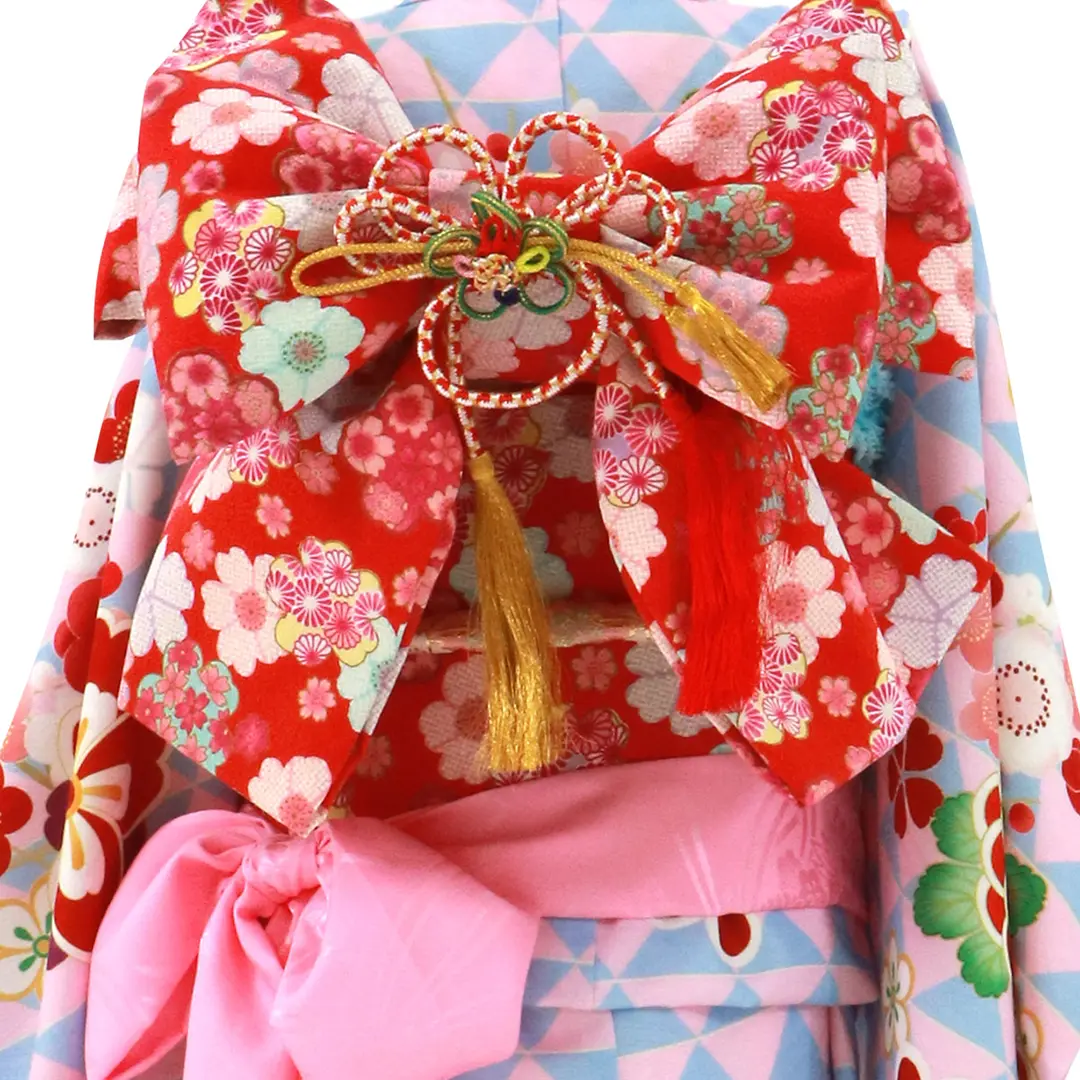 ピンクと水色のレトロなウロコ紋の着物／七五三・七歳女の子 | 宅配