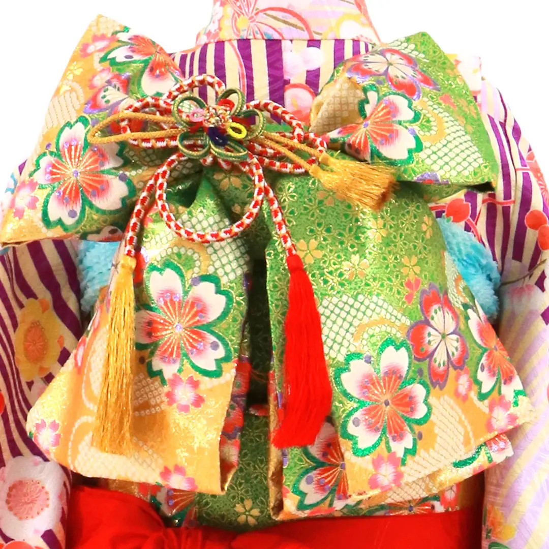 紫のストライプに花かごの着物／七五三・七歳女の子／帯