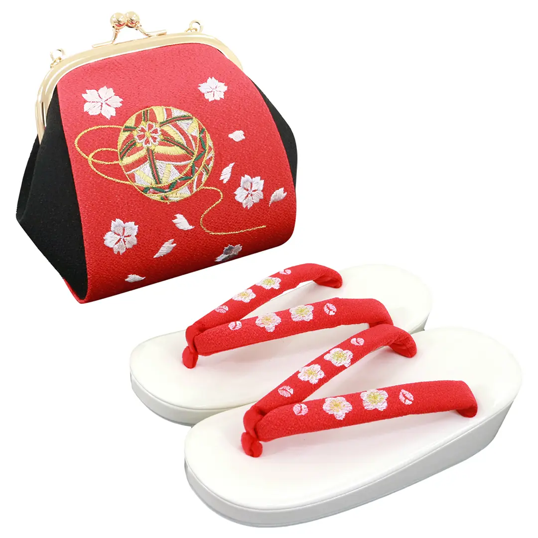黄緑地に花丸紋の着物／七五三・七歳女の子／草履バッグ