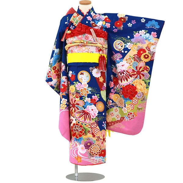 青地に鞠と鼓の着物／七五三・七歳女の子 | 宅配着物レンタルの京都か