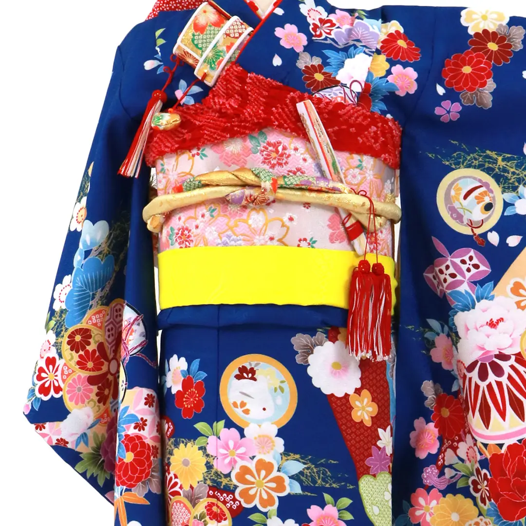 青地に鞠と鼓の着物／七五三・七歳女の子 | 宅配着物レンタルの京都か