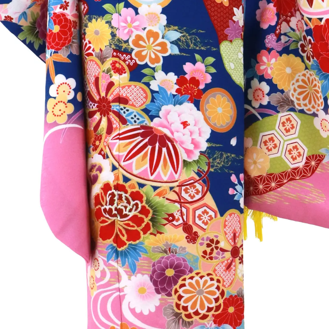 青地に鞠と鼓の着物／七五三・七歳女の子 | 宅配着物レンタルの京都か