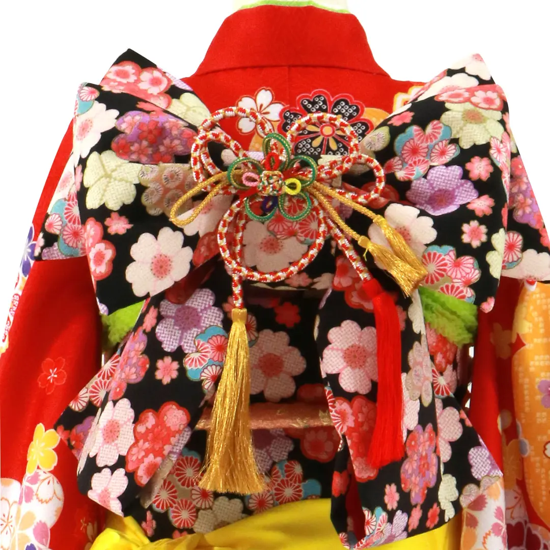 赤地に大輪の桜の着物／七五三・七歳女の子／帯