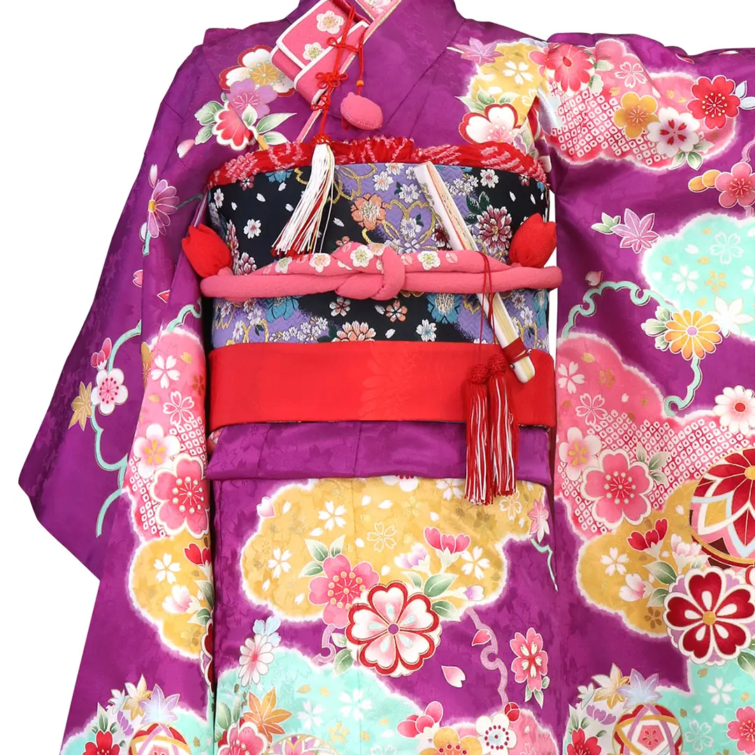 紫地に鞠と雲取りの着物／七五三・七歳女の子 | 宅配着物レンタルの