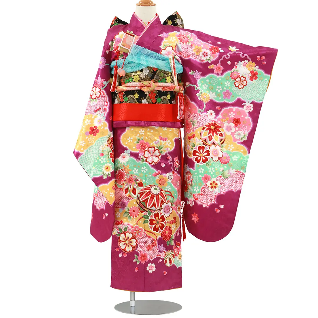 紫地に鞠と雲取りの着物／七五三・七歳女の子* | 宅配着物レンタルの