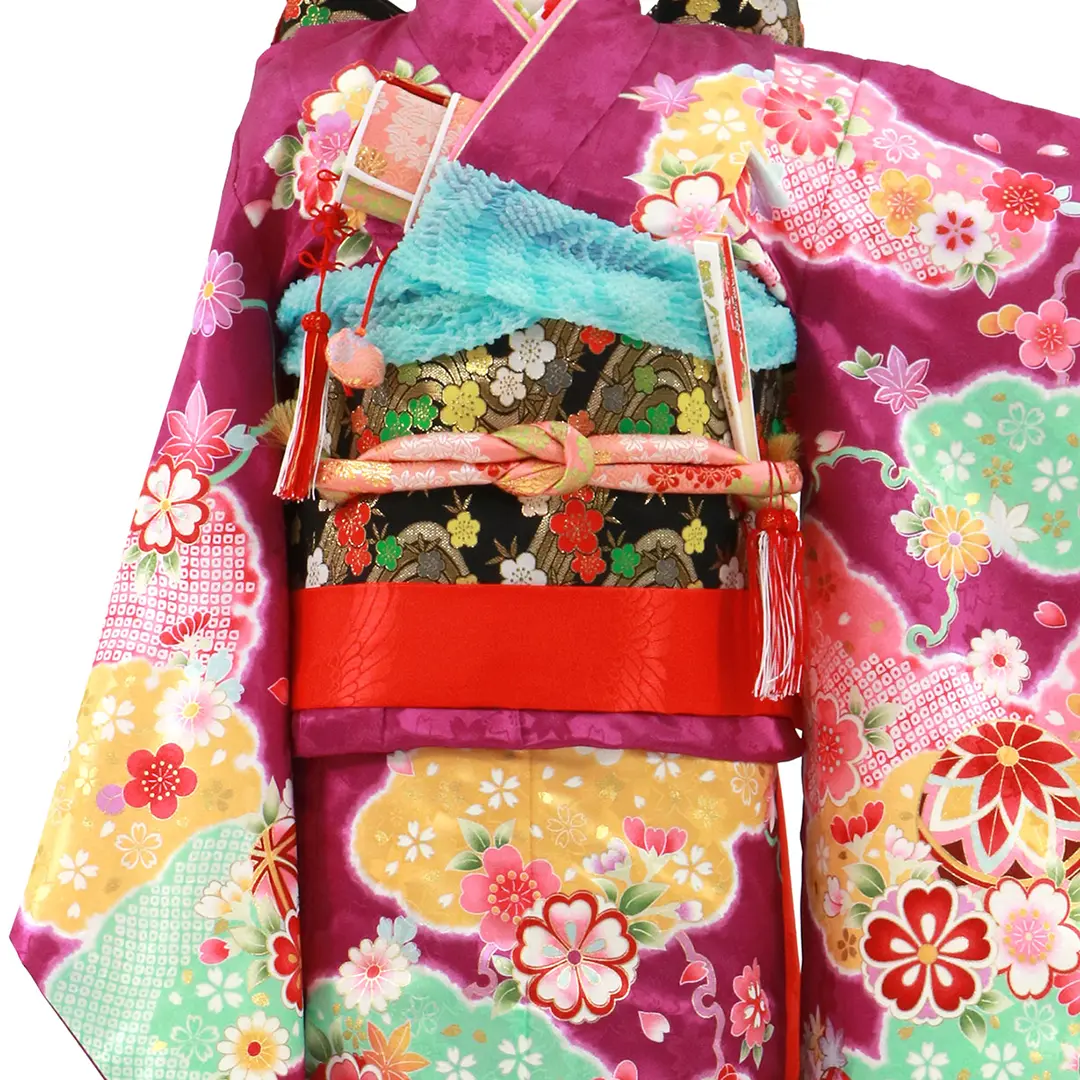 紫地に鞠と雲取りの着物／七五三・七歳女の子* | 宅配着物レンタルの