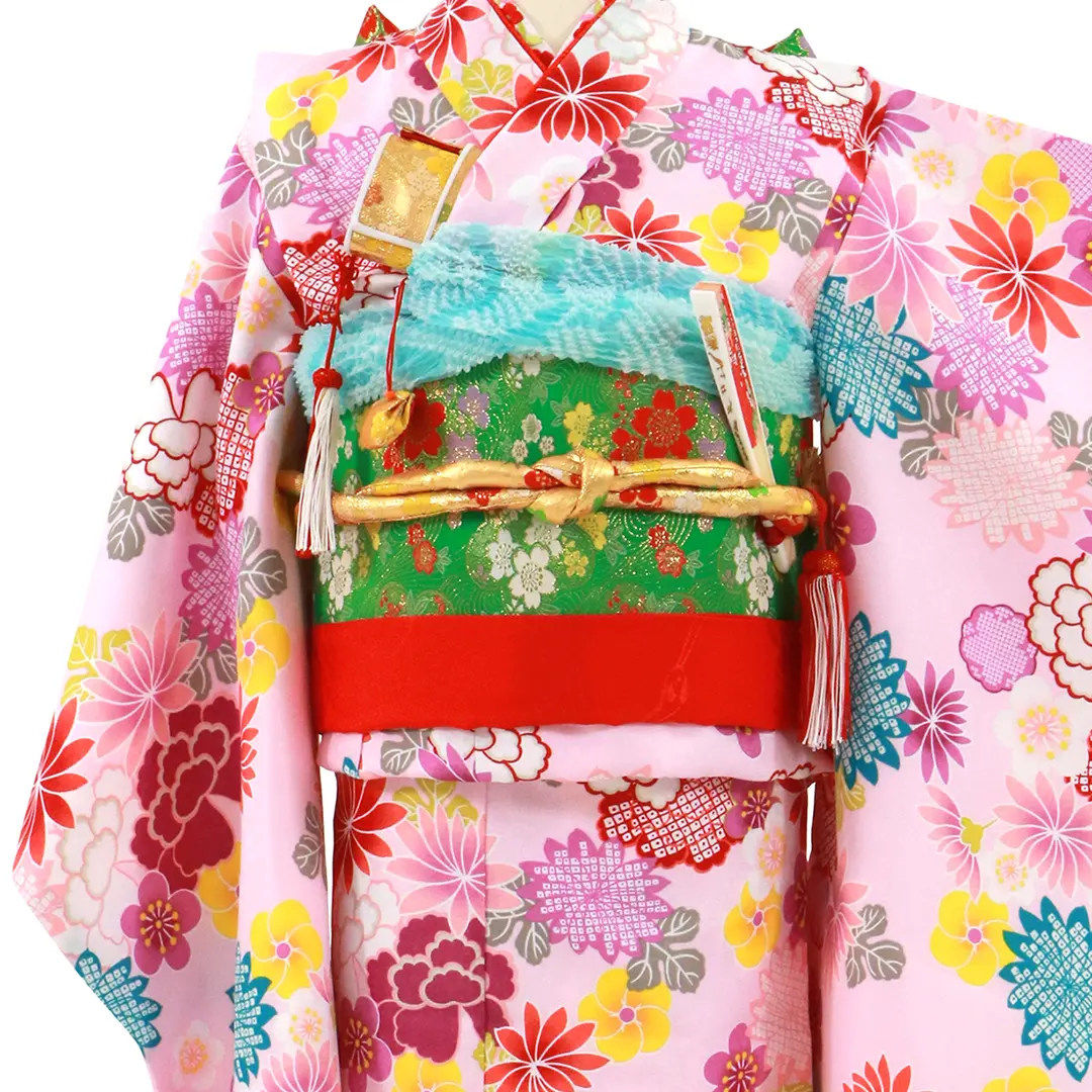 七五三　7歳女の子　花柄着物 カラフル e-7-887 ブランド 花わらべ オレンジ-椿 七五三 7歳女の子 7歳