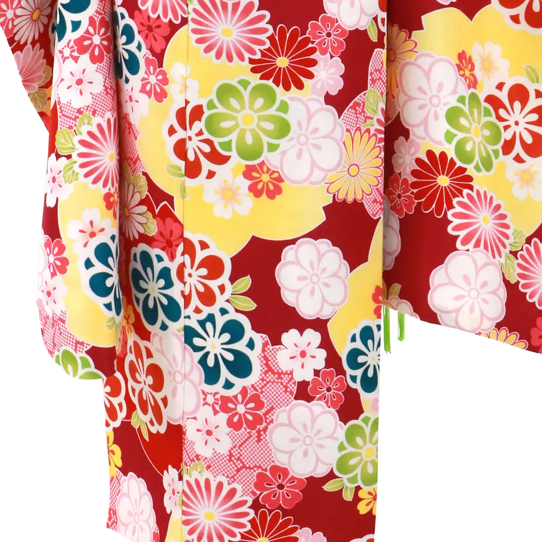 赤紫地に梅尽くしの着物／七五三・七歳女の子