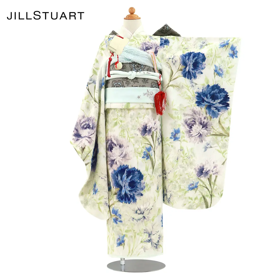 JILLSTUART》白地にブルーのリシアンサスの着物／七五三・七歳
