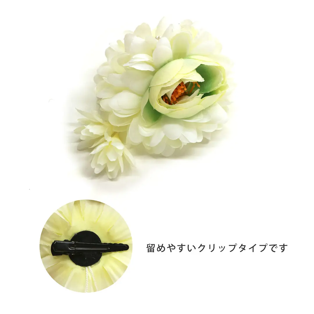 《NATURAL BEAUTY》黒のストライプに桜の花の着物／七五三・七歳女の子 髪飾り