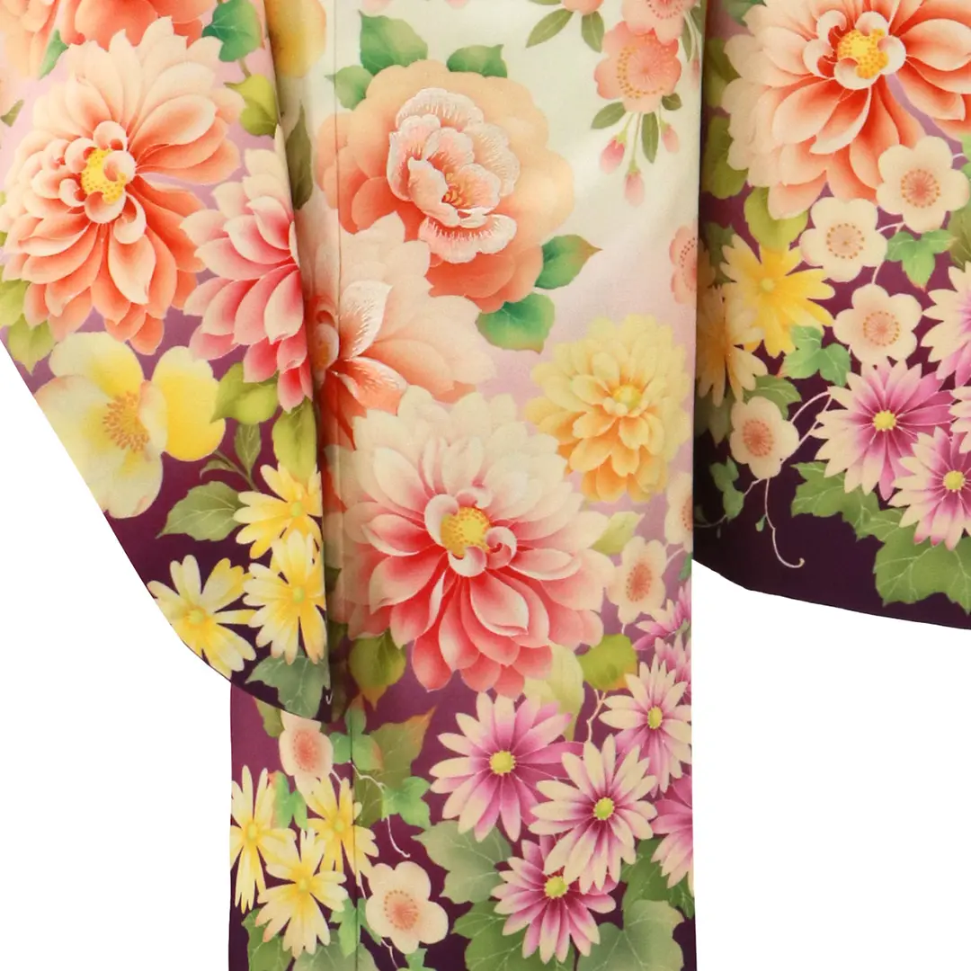 乙葉》白と紫にダリアの着物／七五三・七歳女の子 | 宅配着物