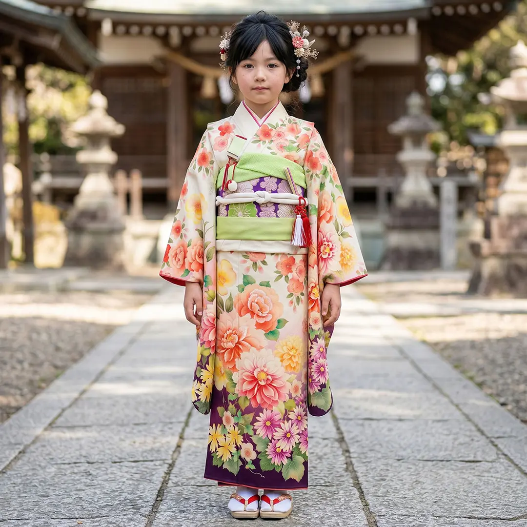 七五三　7歳　乙葉　着物　セット　女の子 *b28 七五三 7歳着物 レンタル フルセット 乙葉 ブランド着物 紫 薬玉に桜楓