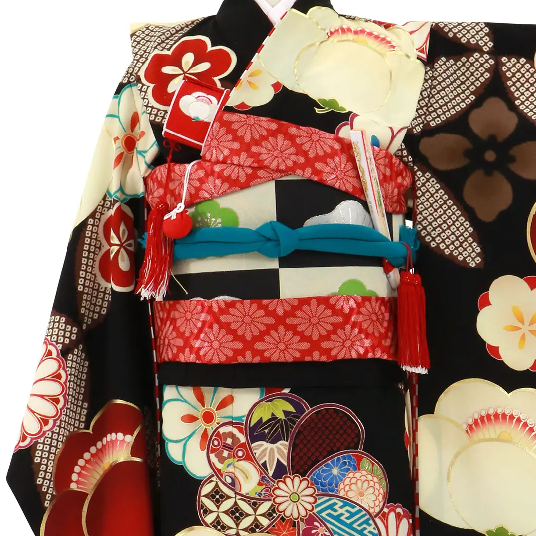 吉田沙保里×JAPAN STYLE》黒地に白の万寿梅の着物／七五三・七歳女の子