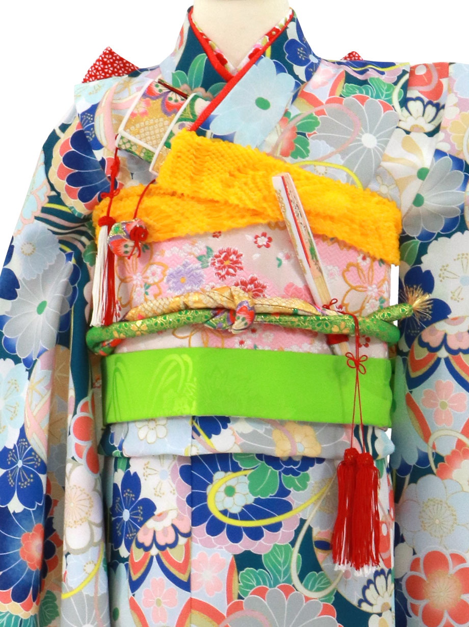 藍色地に菊と鞠の着物／七五三・七歳女の子 | 宅配着物レンタル