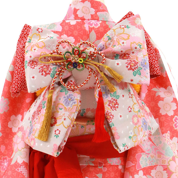七五三着物11点セット7歳 女の子　束ね熨斗に鞠　子供着物　赤 化繊 11RR2 七五三着物11点セット7歳 女の子 束ね熨斗に鞠 子供着物 赤 化繊