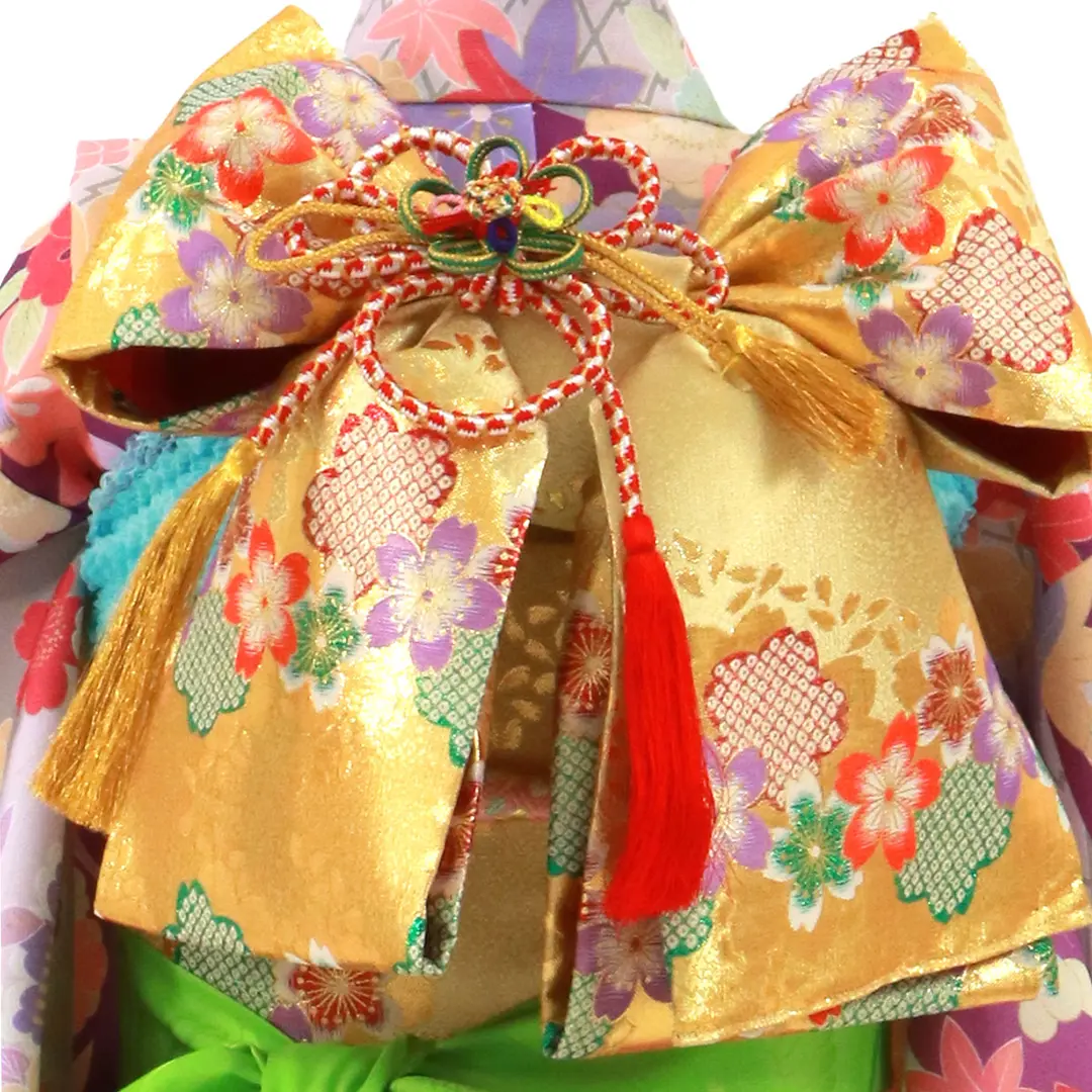 紫地に七宝と四季花の着物／七五三・七歳女の子／帯