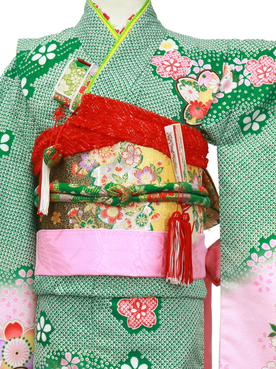 緑色に桜と手鞠の着物／七五三・七歳女の子* | 宅配着物レンタルの京都