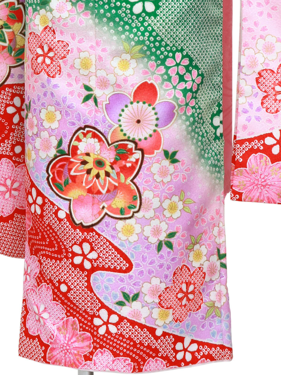 緑色に桜と手鞠の着物／七五三・七歳女の子* | 宅配着物レンタルの京都
