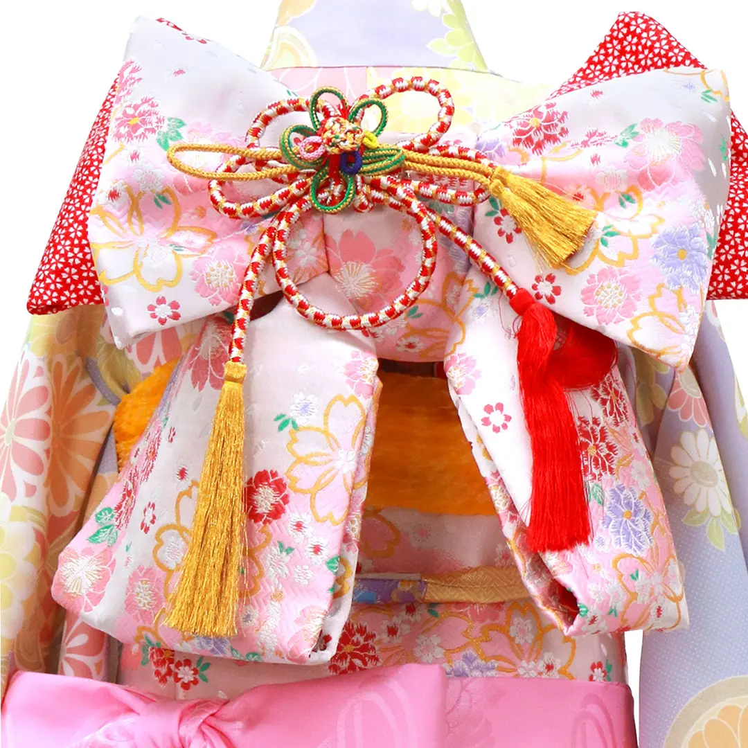 薄紫地に花紋と風車の着物／七五三・七歳女の子／帯