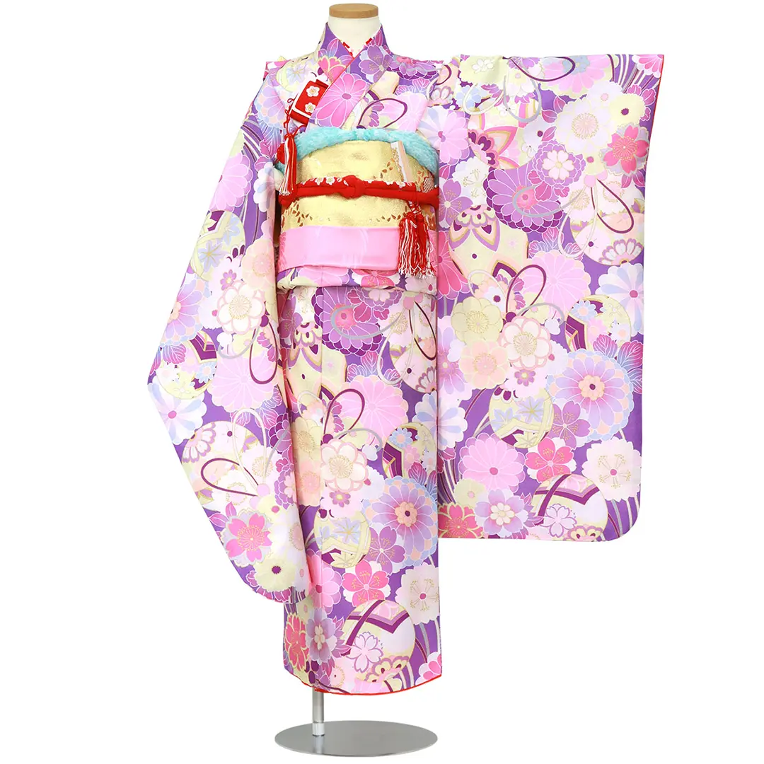 紫地に毬と花尽くしの着物／七五三・七歳女の子 | 宅配着物レンタルの