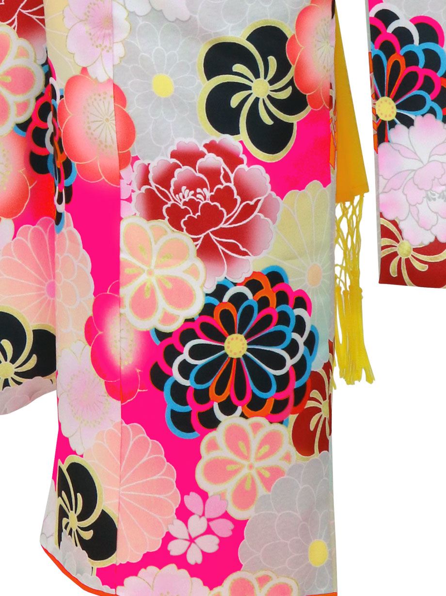 504ag78◎七五三 七歳 女児 着物&袋帯 牡丹菊梅松 地紋 金彩 刺繍◎ 504ag78◎七五三 七歳 女児 着物&袋帯 牡丹菊梅松 地紋 金彩 刺繍◎