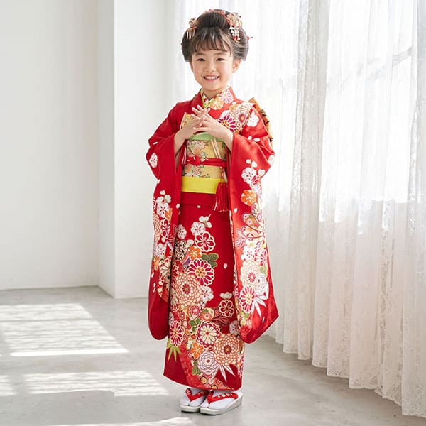 赤地に菊づくしの着物／七五三・七歳女の子 | 宅配着物レンタルの京都